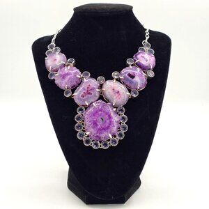 Statement Necklace Purple Amethyst Druzy Agate Crystal Gemstone Bib
